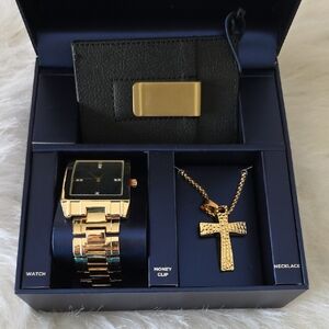 Gold and Black Watch and Necklace Set